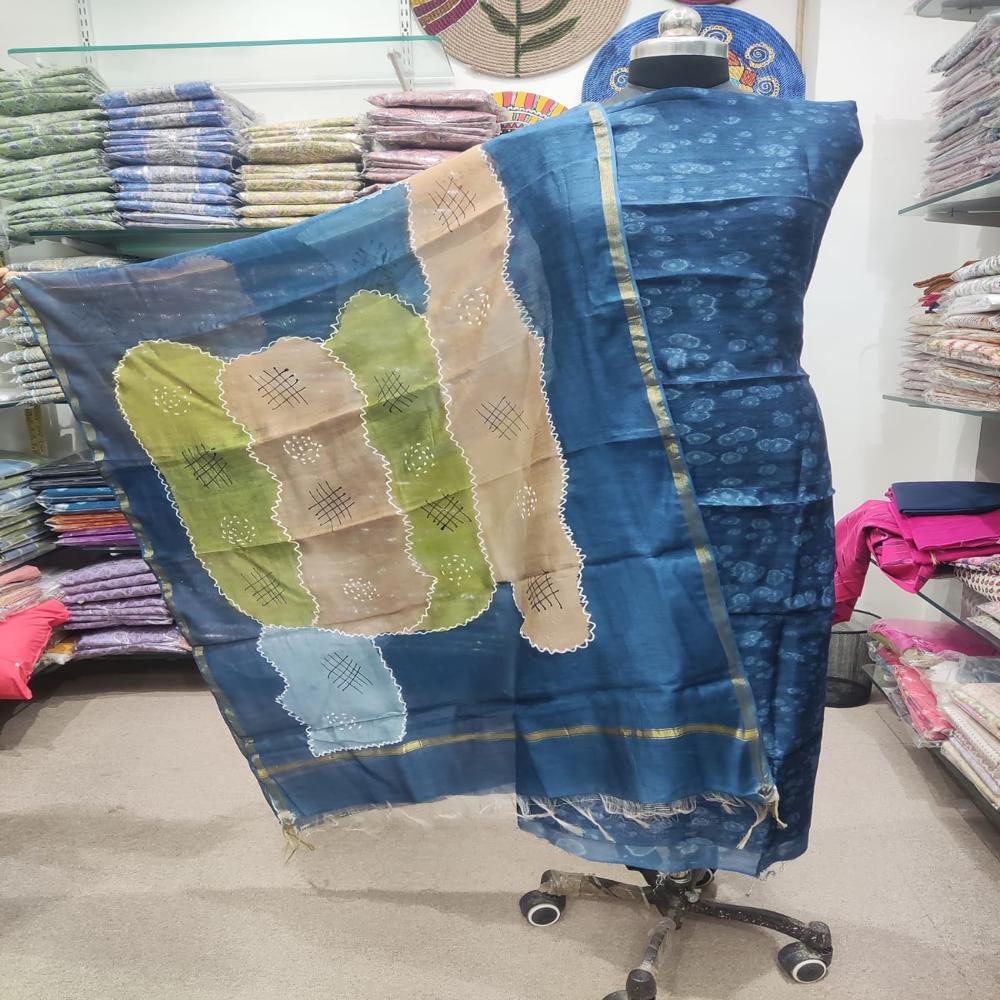 Pure Chanderi with Dupatta with Plain Dyed Bottom