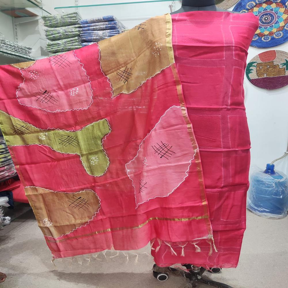 Pure Chanderi with Dupatta with Plain Dyed Bottom