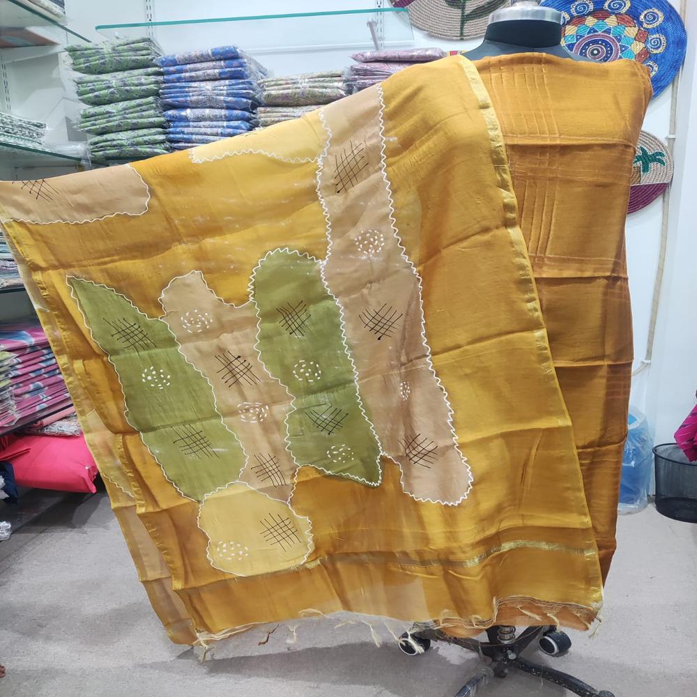 Pure Chanderi with Dupatta with Plain Dyed Bottom