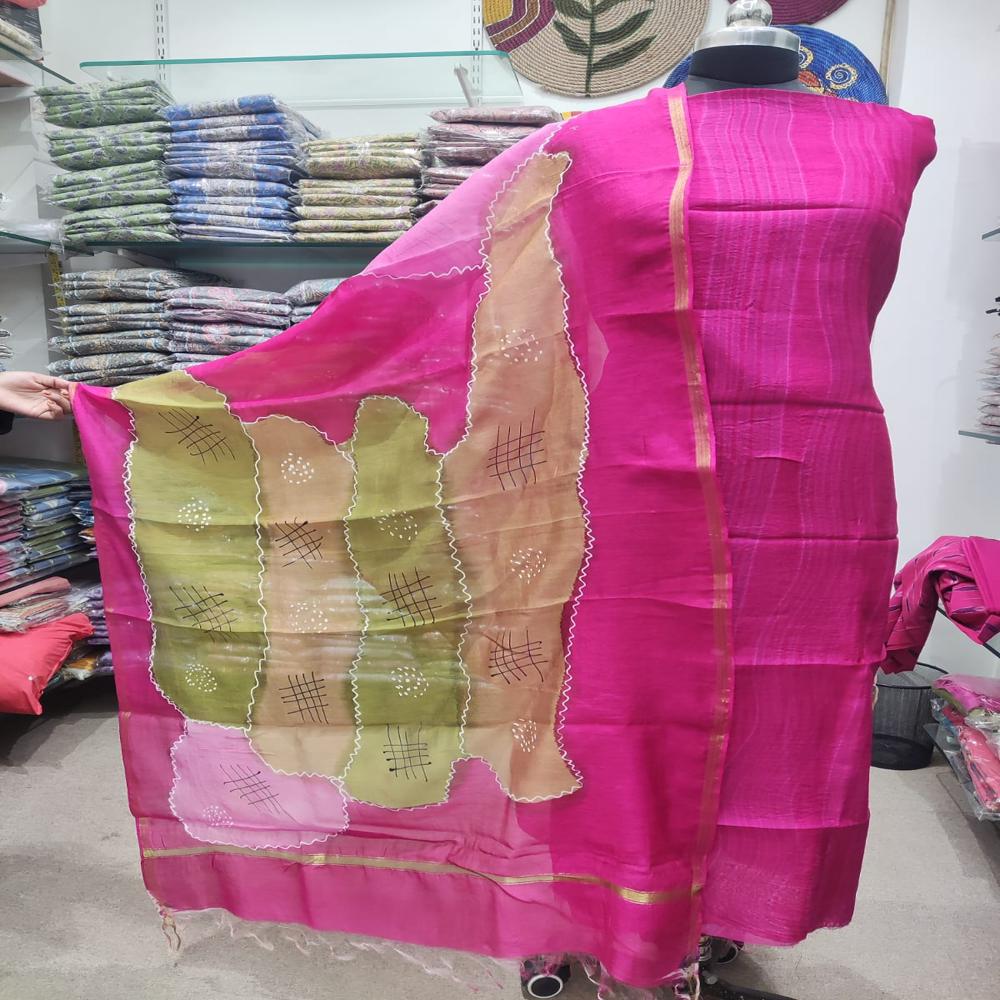Pure Chanderi with Dupatta with Plain Dyed Bottom