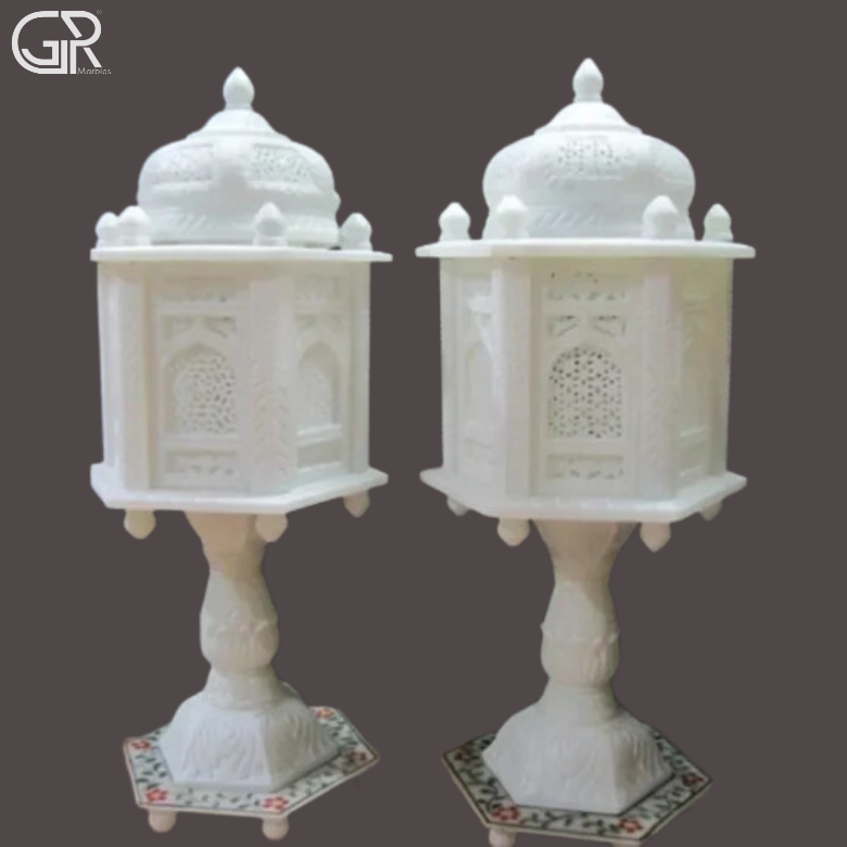 Beautiful Jali Lamp Fully Polished White Makrana Marble