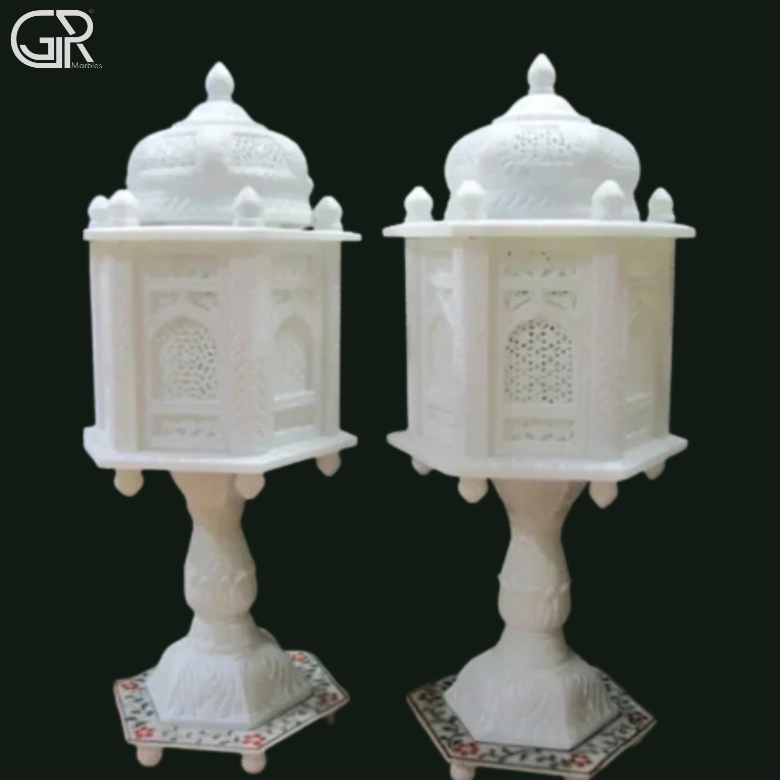 Beautiful Jali Lamp Fully Polished White Makrana Marble