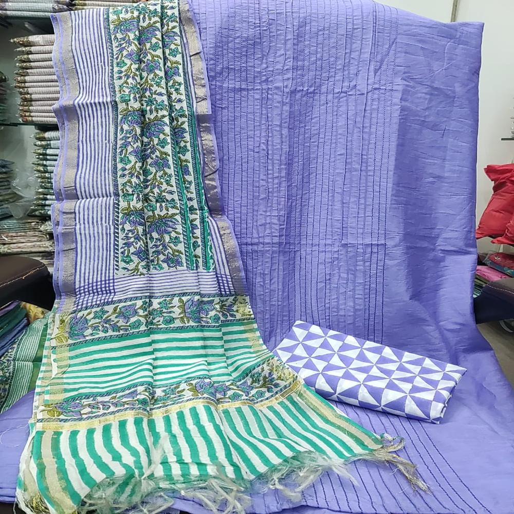 Cotton Silk with Pure Chanderi Dupatta with Block Printed Cotton 60*60 Bottom