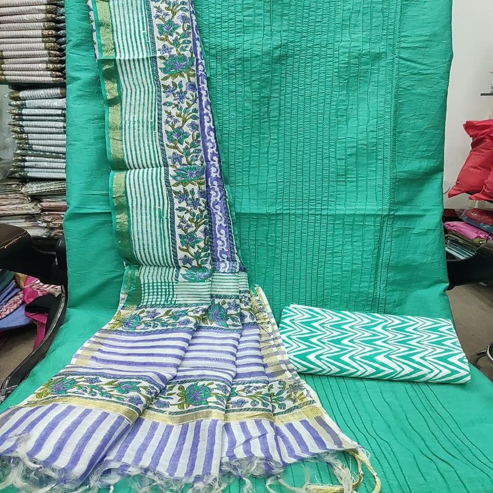 Cotton Silk with Pure Chanderi Dupatta with Block Printed Cotton 60*60 Bottom
