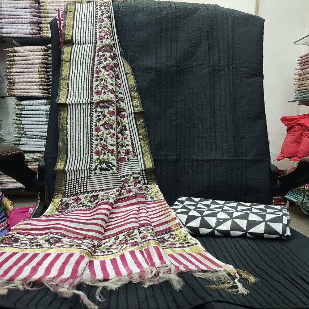 Cotton Silk with Pure Chanderi Dupatta with Block Printed Cotton 60*60 Bottom