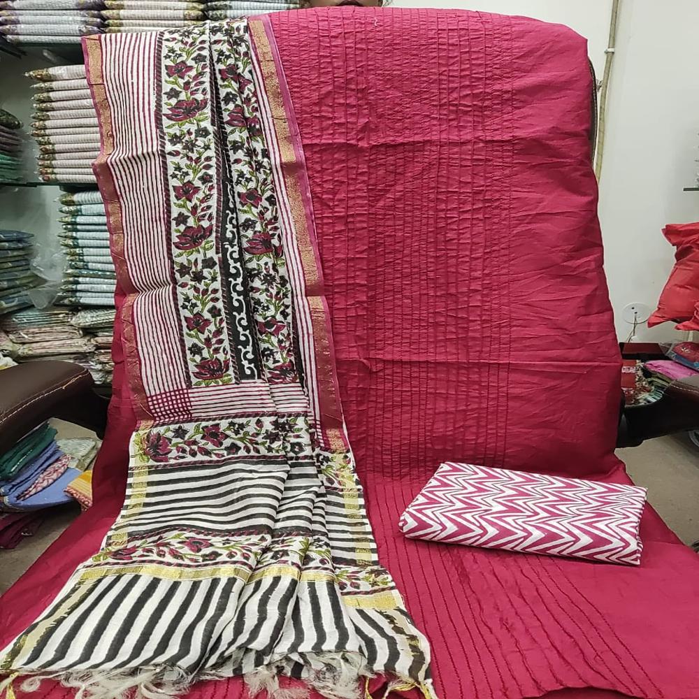 Cotton Silk with Pure Chanderi Dupatta with Block Printed Cotton 60*60 Bottom