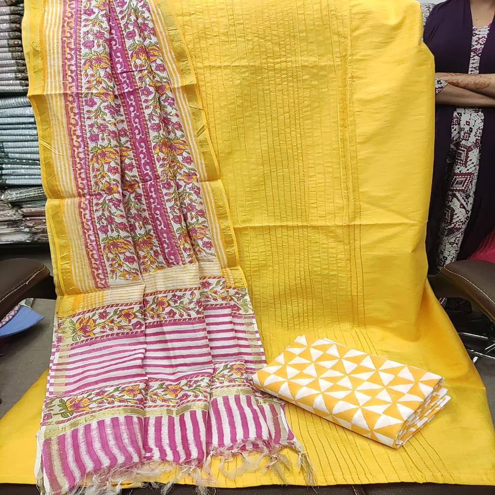 Cotton Silk with Pure Chanderi Dupatta with Block Printed Cotton 60*60 Bottom