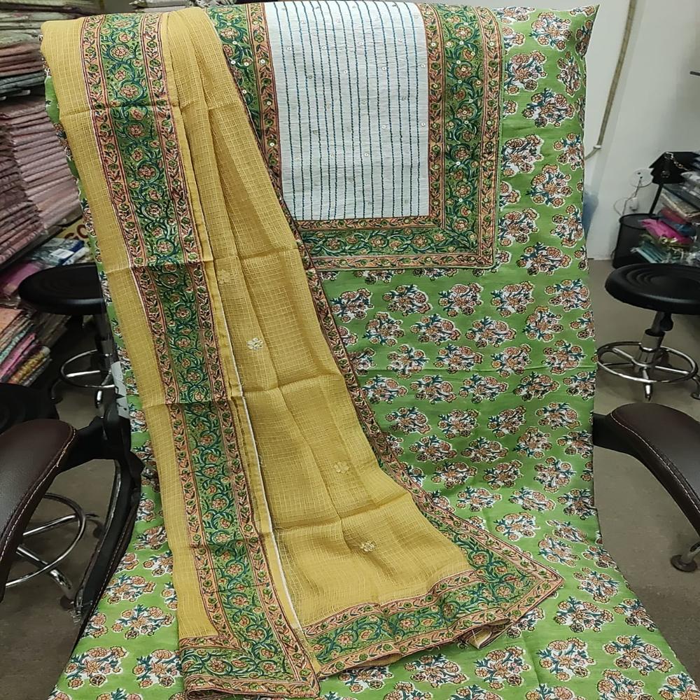 Cotton Silk with Pure Kota Doriya Dupatta with Block Printed Cotton 60*60 Bottom