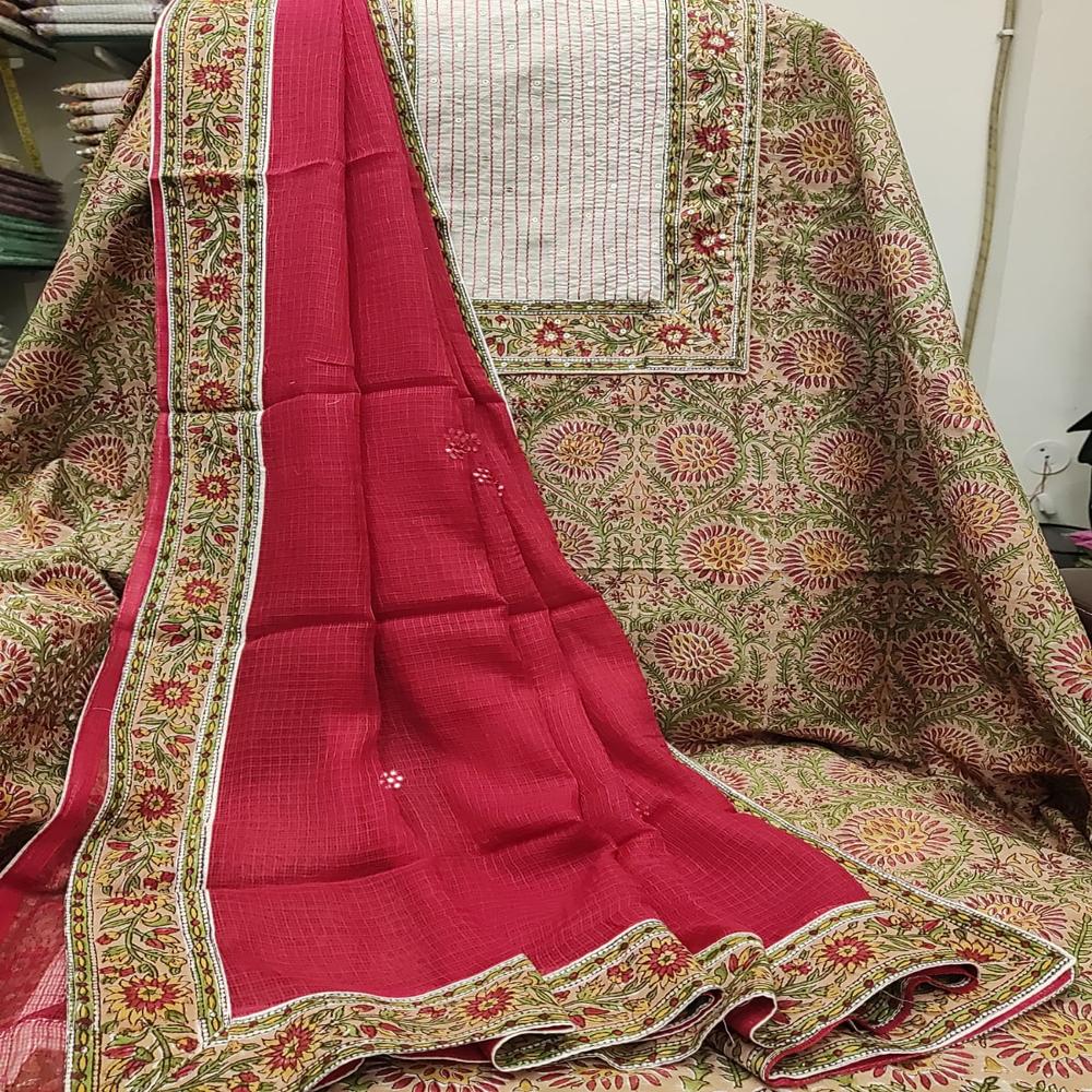 Cotton Silk with Pure Kota Doriya Dupatta with Block Printed Cotton 60*60 Bottom