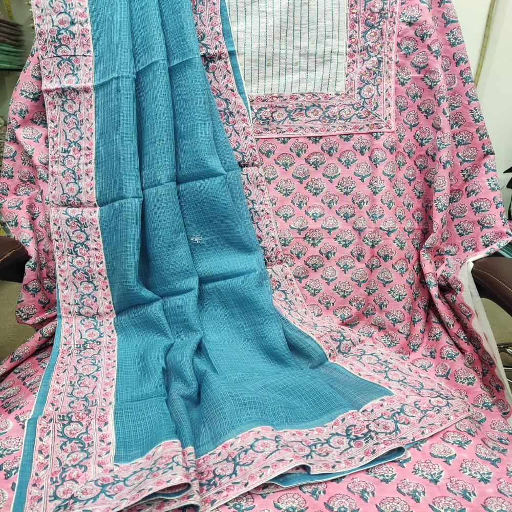Cotton Silk with Pure Kota Doriya Dupatta with Block Printed Cotton 60*60 Bottom