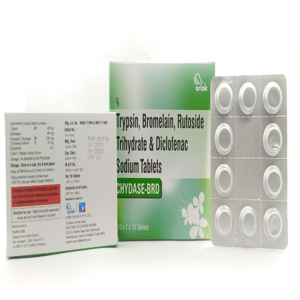 TRYPSIN 48 MG + BROMELAIN 90 MG + RUTOSIDE  100 MG+  DICLOFENAC  SODIUM 50 MG