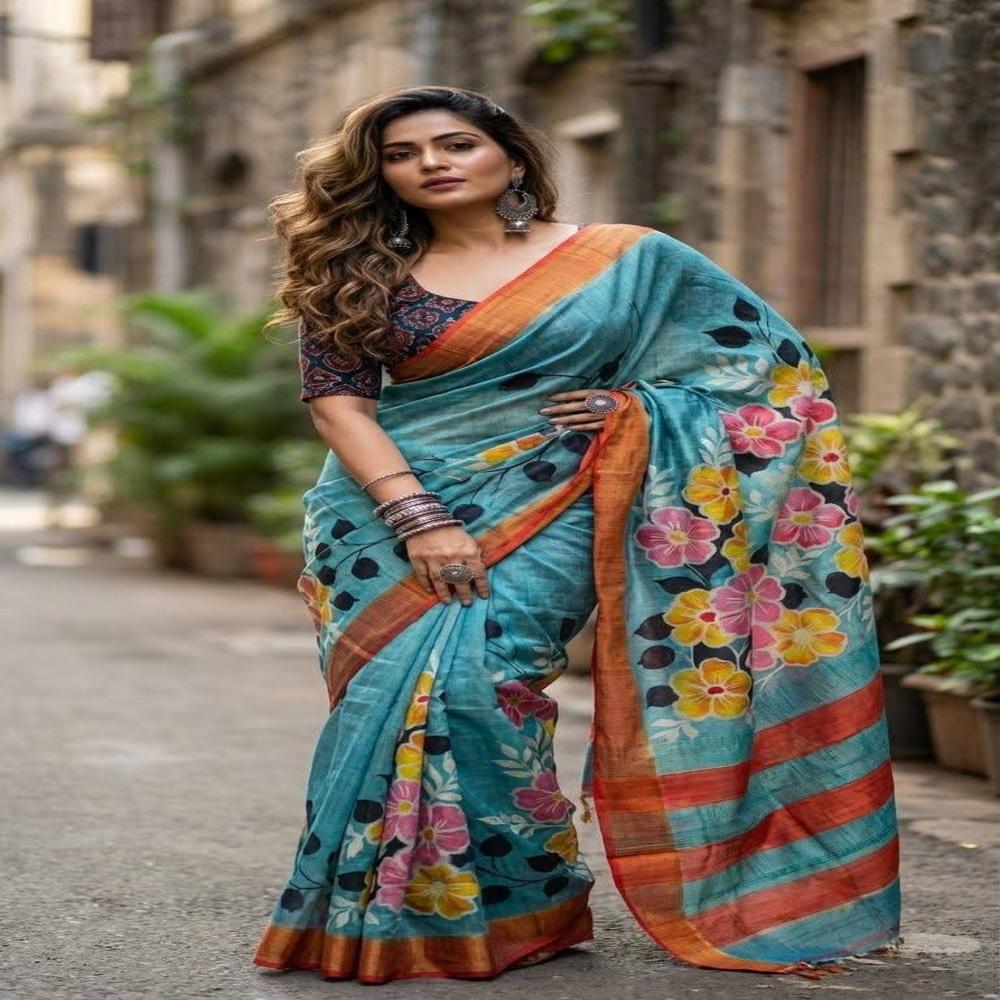 Tussar Saree( Hand Painting Zari kosa silk saree)