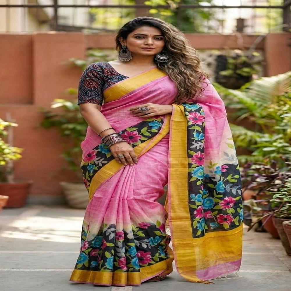 Tussar Saree( Hand Painting Zari kosa silk saree)