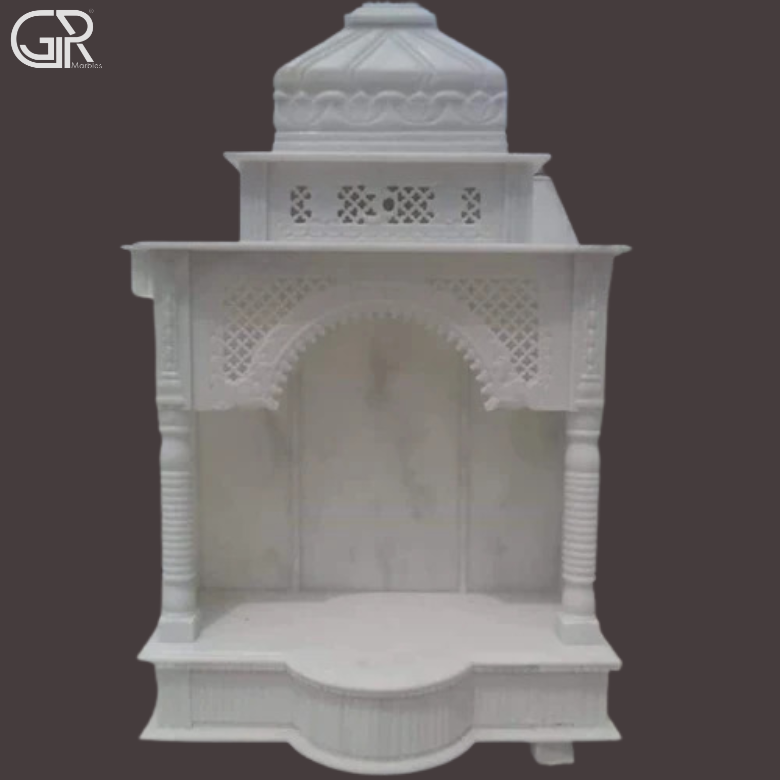Pure White Marble Carved Mandir, (Ht-5.5ft)
