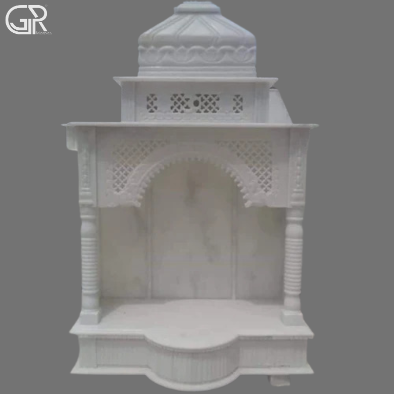 Pure White Marble Carved Mandir, (Ht-5.5ft)