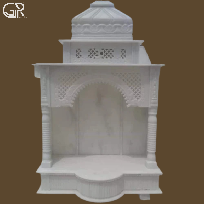 Pure White Marble Carved Mandir, (Ht-5.5ft)