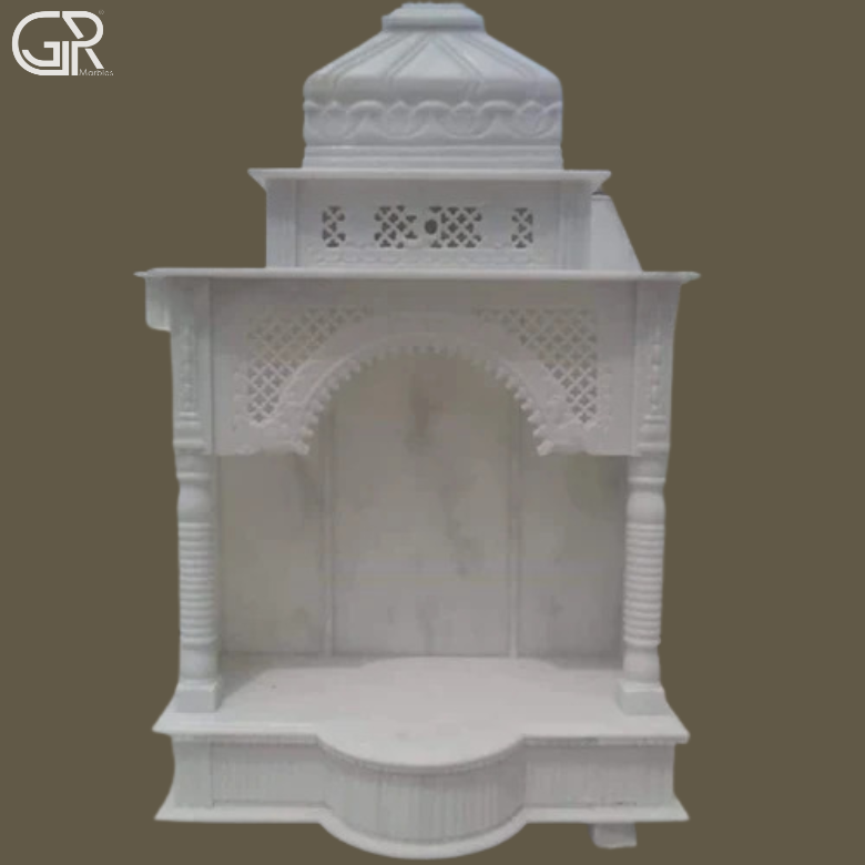 Pure White Marble Carved Mandir, (Ht-5.5ft)