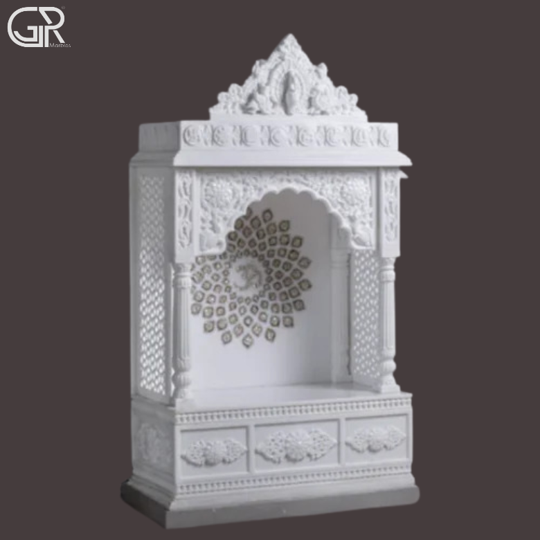 Beautiful Painted Makrana Marble Mandir, (Ht-5.5ft)