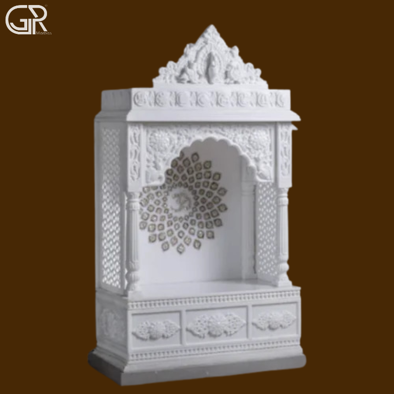 Beautiful Painted Makrana Marble Mandir, (Ht-5.5ft)