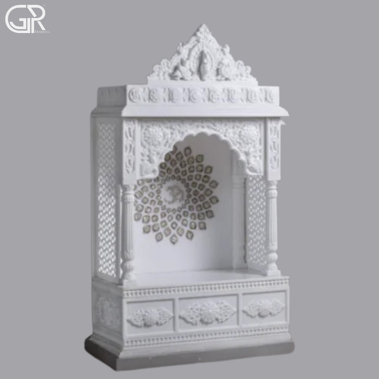 Beautiful Painted Makrana Marble Mandir, (Ht-5.5ft)
