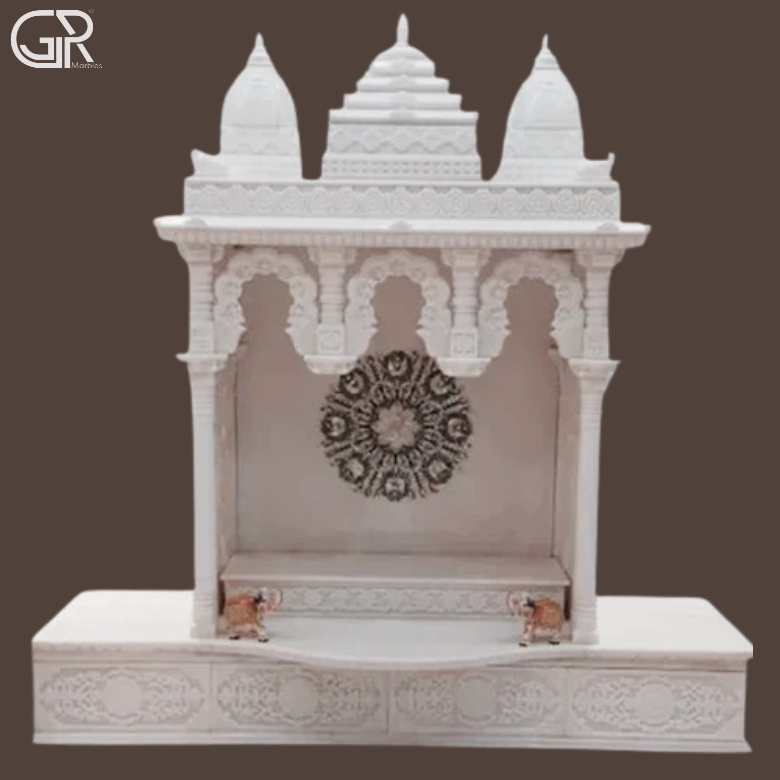 Beautiful Carved Marble Pooja Mandir, (Ht-5ft)