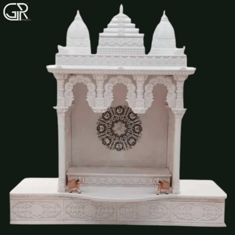 Beautiful Carved Marble Pooja Mandir, (Ht-5ft)