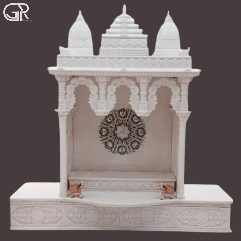 Beautiful Carved Marble Pooja Mandir, (Ht-5ft)