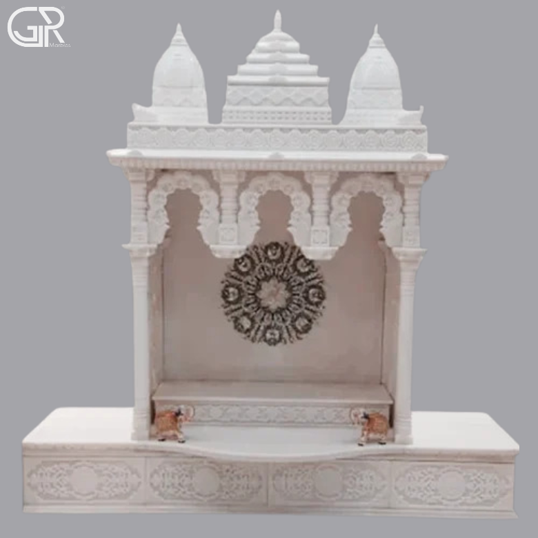 Beautiful Carved Marble Pooja Mandir, (Ht-5ft)