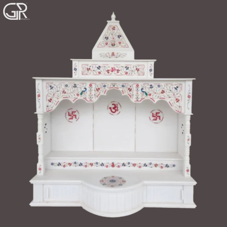Inlay Handmade marble mandir, (Ht-5ft)