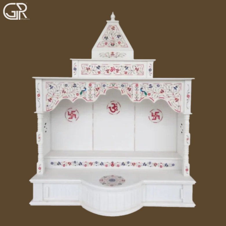 Inlay Handmade marble mandir, (Ht-5ft)