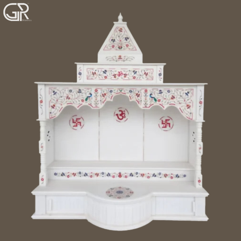 Inlay Handmade marble mandir, (Ht-5ft)