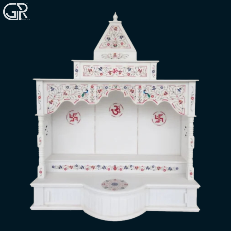 Inlay Handmade marble mandir, (Ht-5ft)
