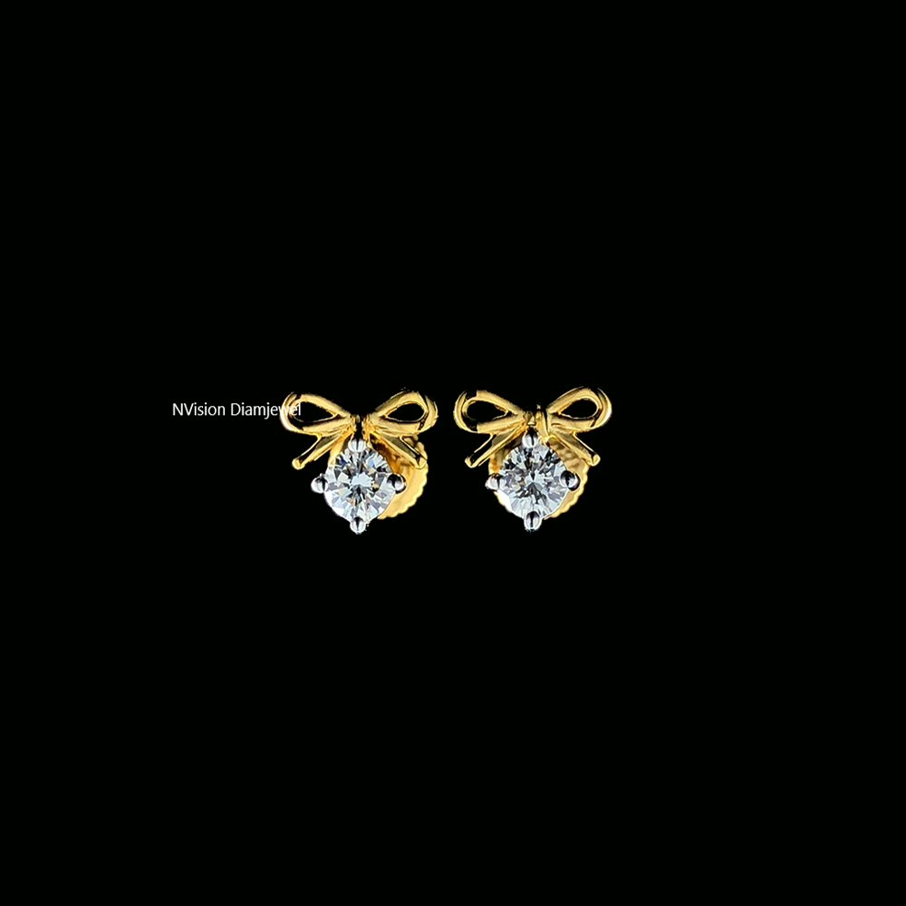 Natural Diamond Kids Bow Style Earrings