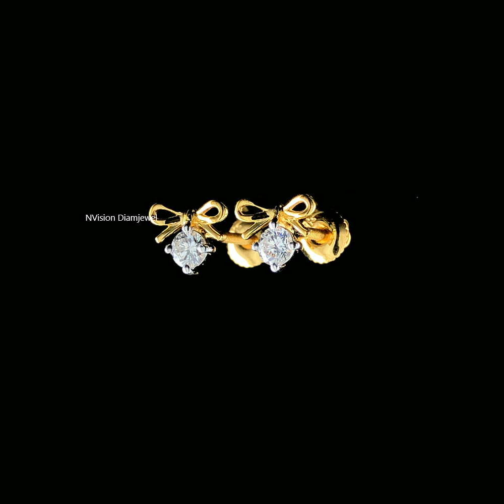 Natural Diamond Kids Bow Style Earrings