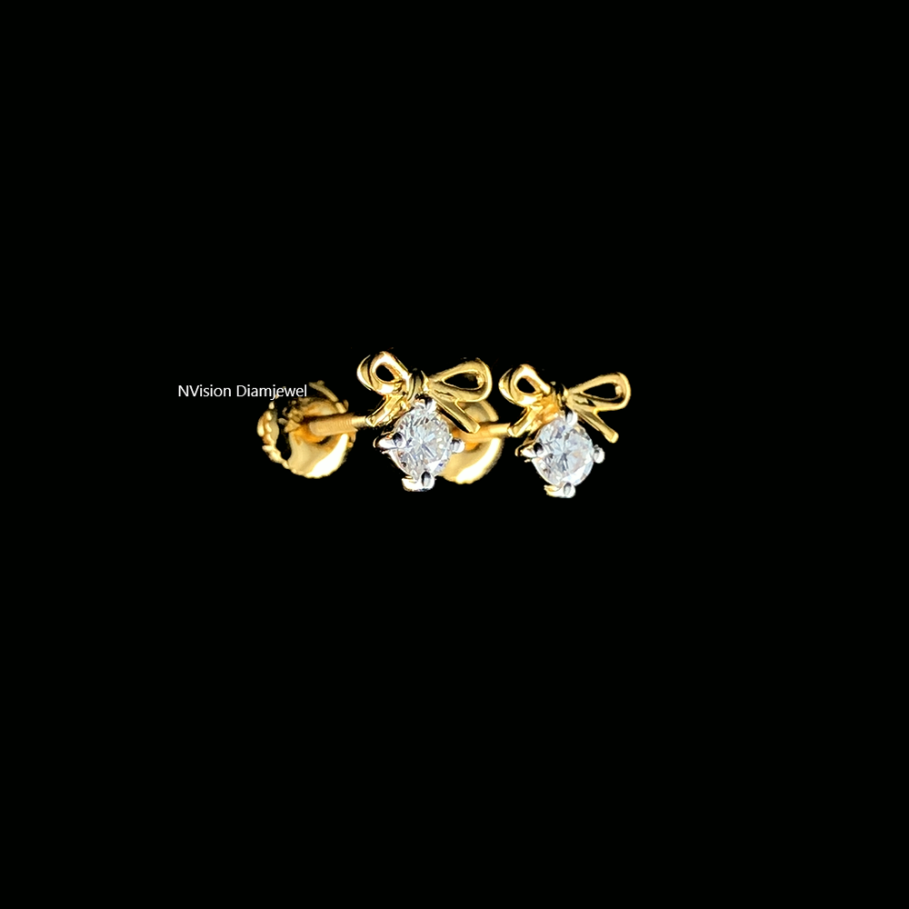 Natural Diamond Kids Bow Style Earrings