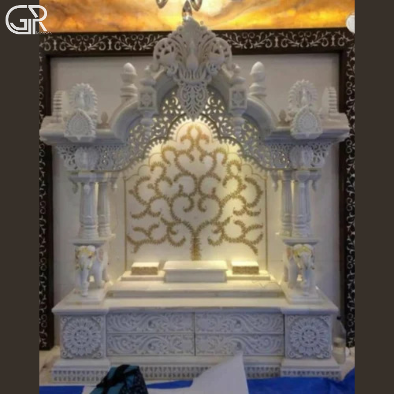 Lovely Carved Marble Worship Temple, (Ht-7.5ft)