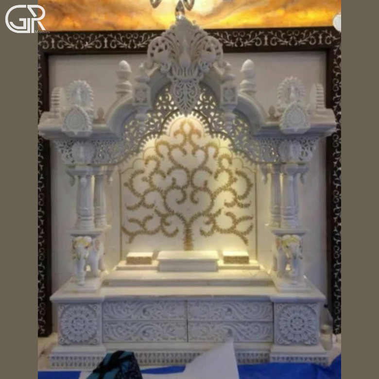Lovely Carved Marble Worship Temple, (Ht-7.5ft)