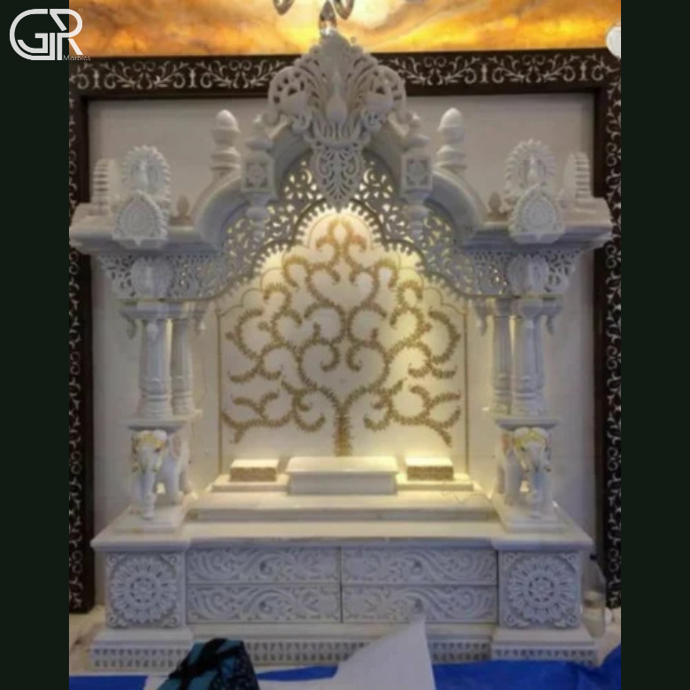 Lovely Carved Marble Worship Temple, (Ht-7.5ft)