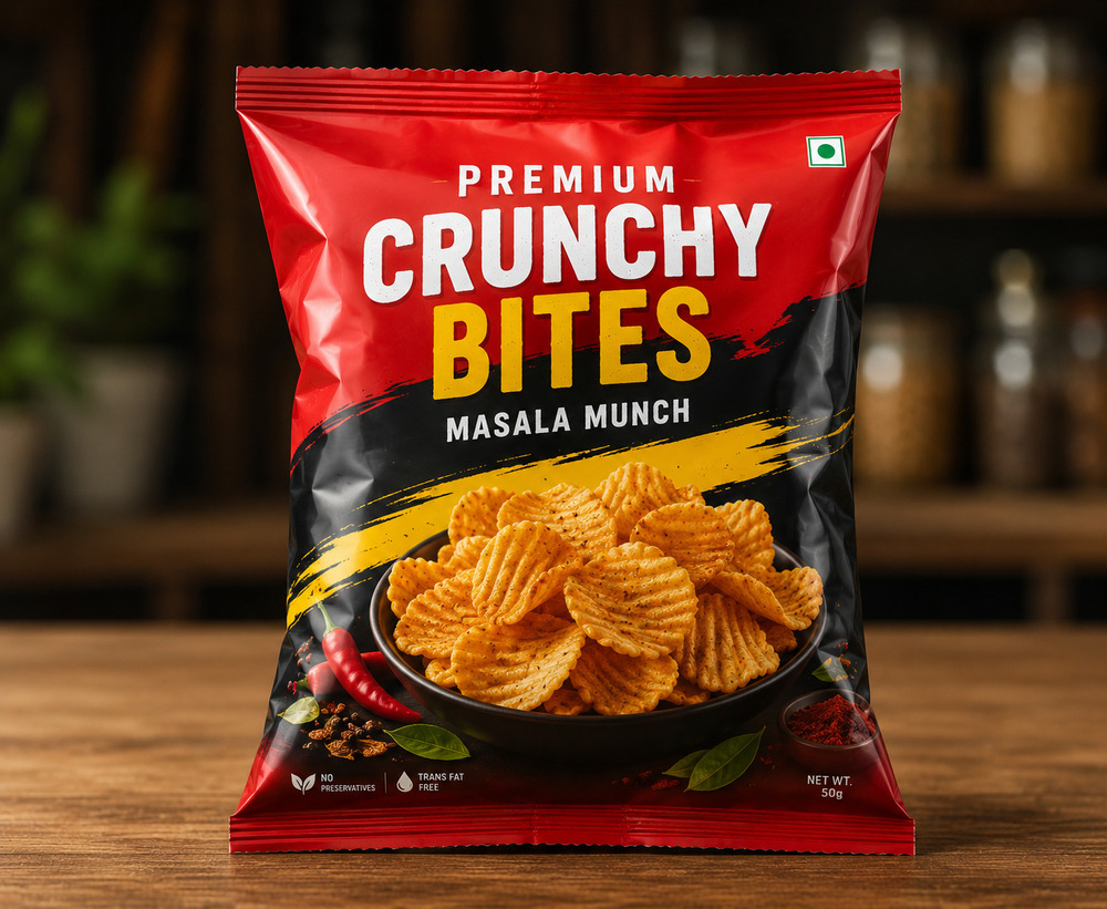 Masala Chips Packaging Pouch Printing - Color: Multicolor With Custom Branding/Graphics