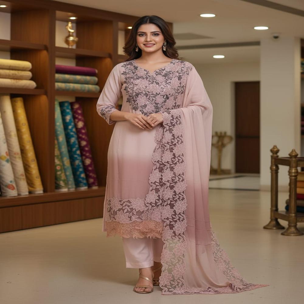 Georgette Cut-work with lace work un-stitched suits 