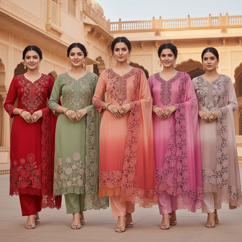 Georgette Cut-work with lace work un-stitched suits