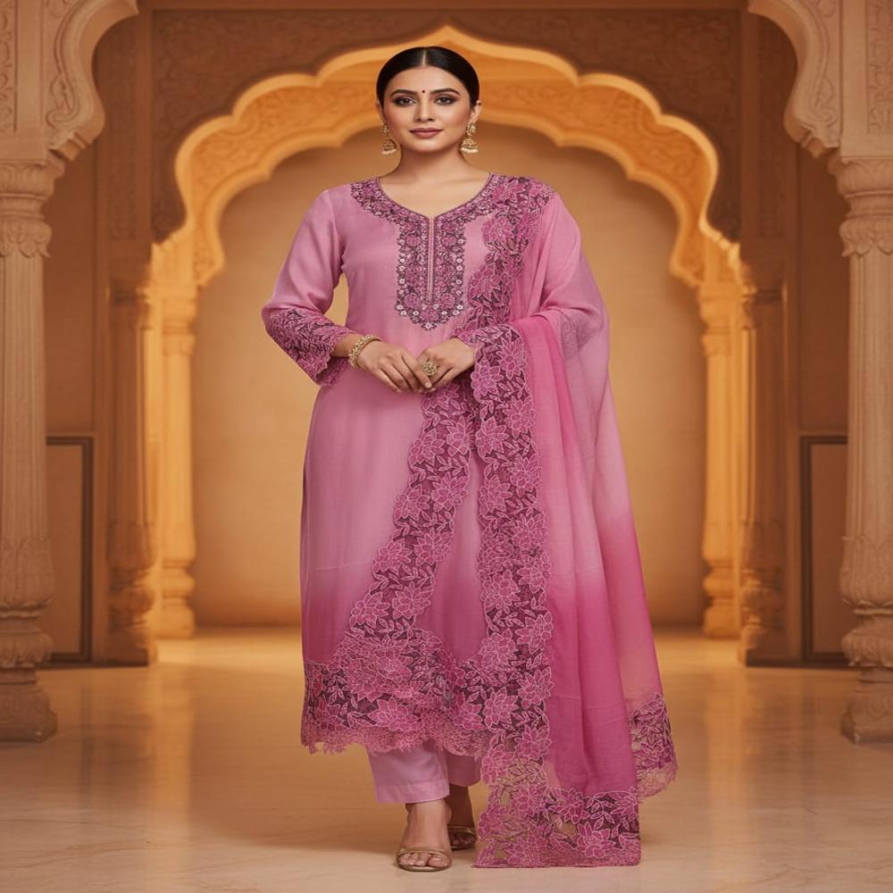 Georgette Cut-work with lace work un-stitched suits 