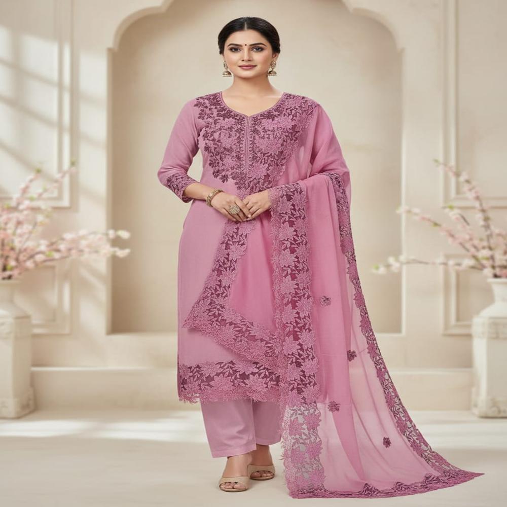 Georgette Cut-work with lace work un-stitched suits 
