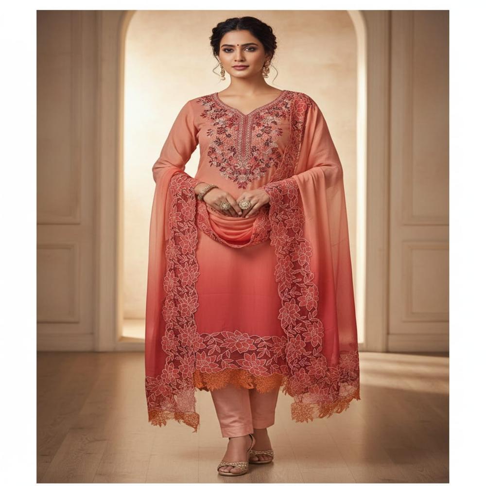 Georgette Cut-work with lace work un-stitched suits 