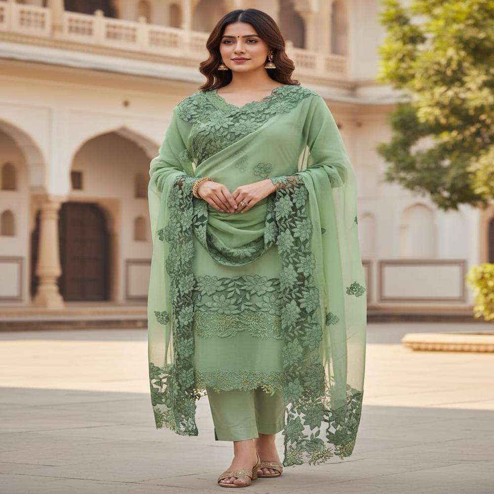 Georgette Cut-work with lace work un-stitched suits 