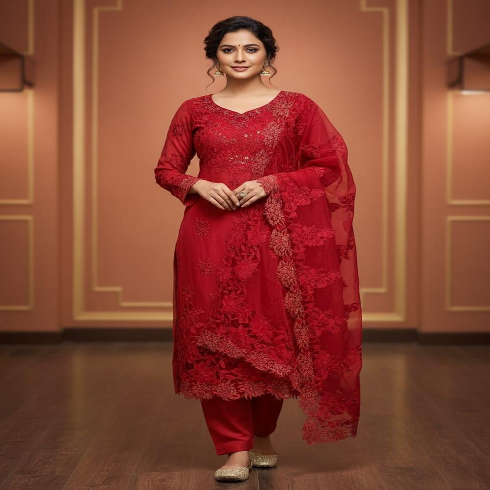 Georgette Cut-work with lace work un-stitched suits 