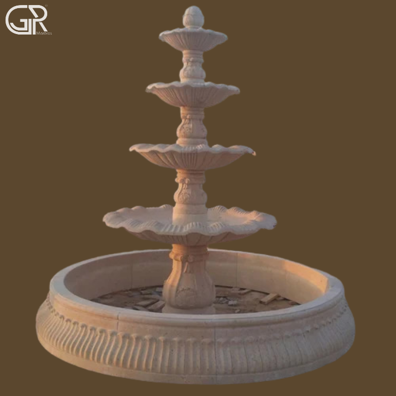 Teakwood Sandstone Tier Fountain Outdoor Beige Brown 8 ft