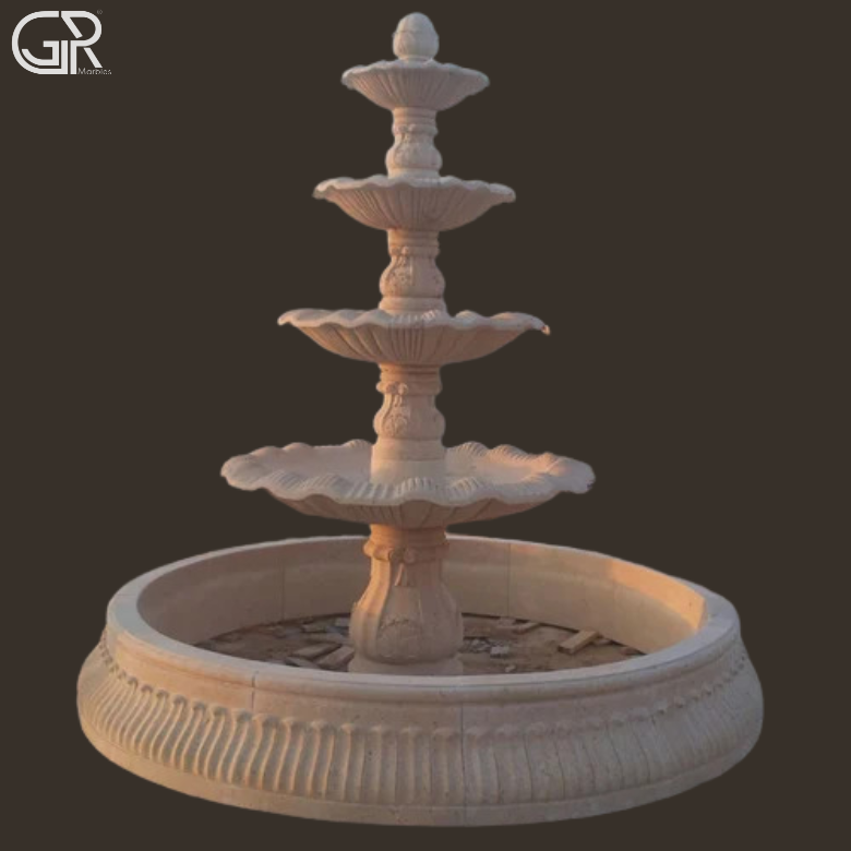 Teakwood Sandstone Tier Fountain Outdoor Beige Brown 8 ft