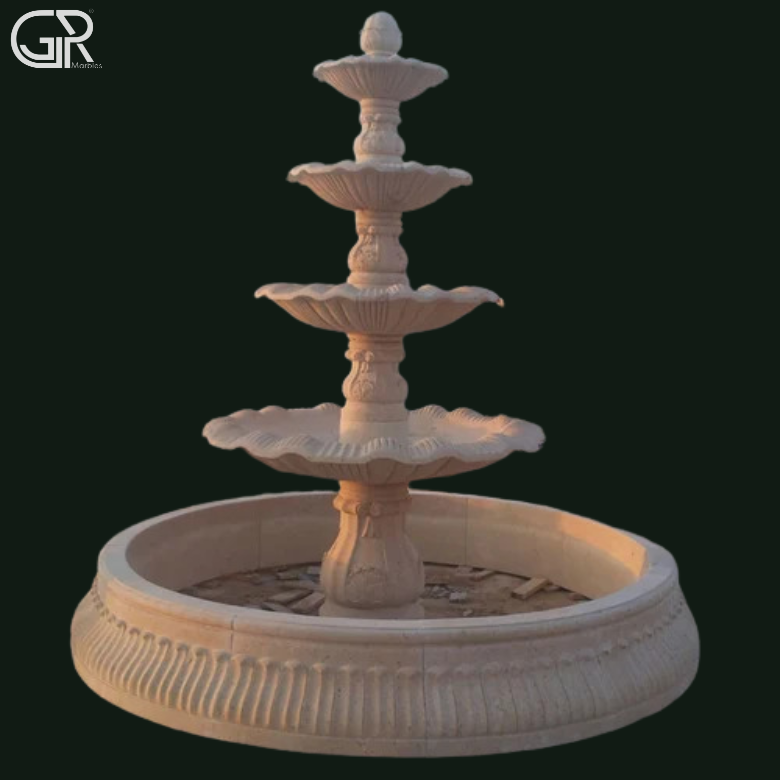 Teakwood Sandstone Tier Fountain Outdoor Beige Brown 8 ft