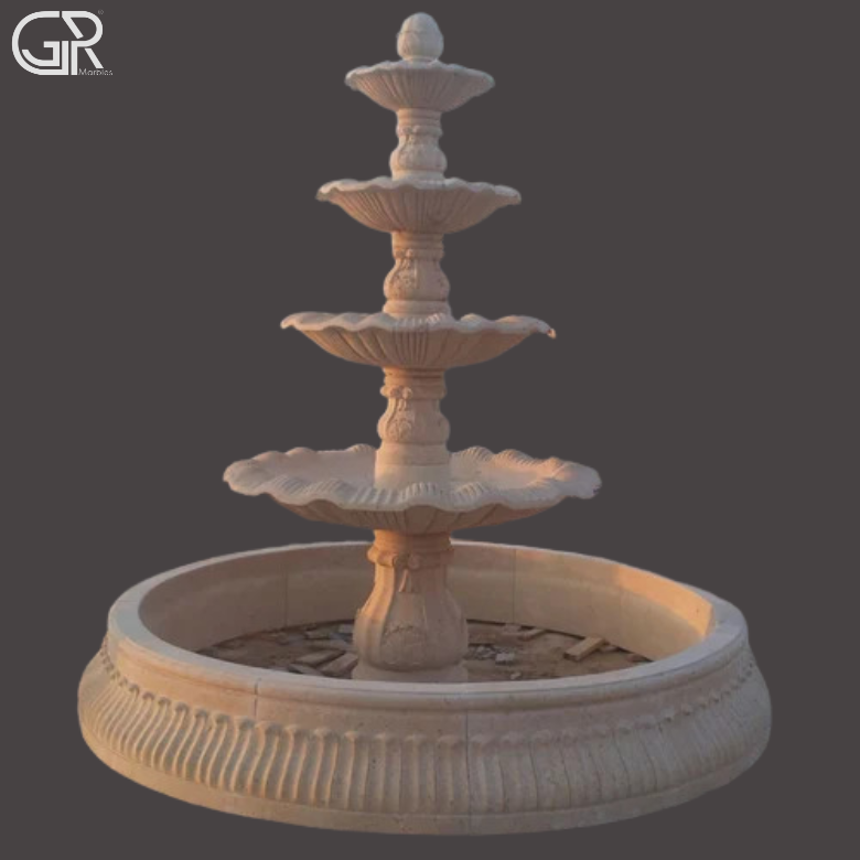 Teakwood Sandstone Tier Fountain Outdoor Beige Brown 8 ft